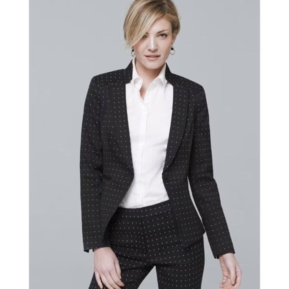 White House Black Market Black Polka Dot Tailored Blazer Jacket Size 10 Career